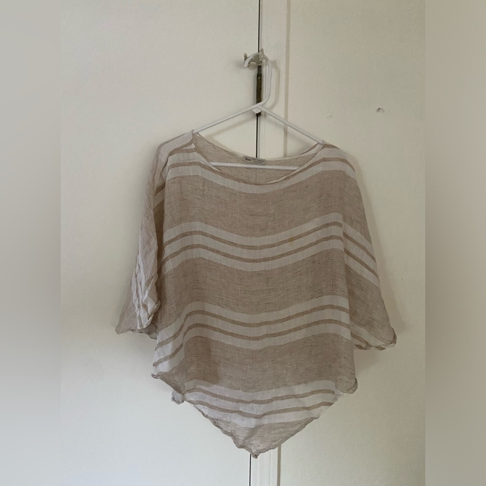 Linen Poncho / Shawl from Positano Italy ! Pretty white and taupe stripes!